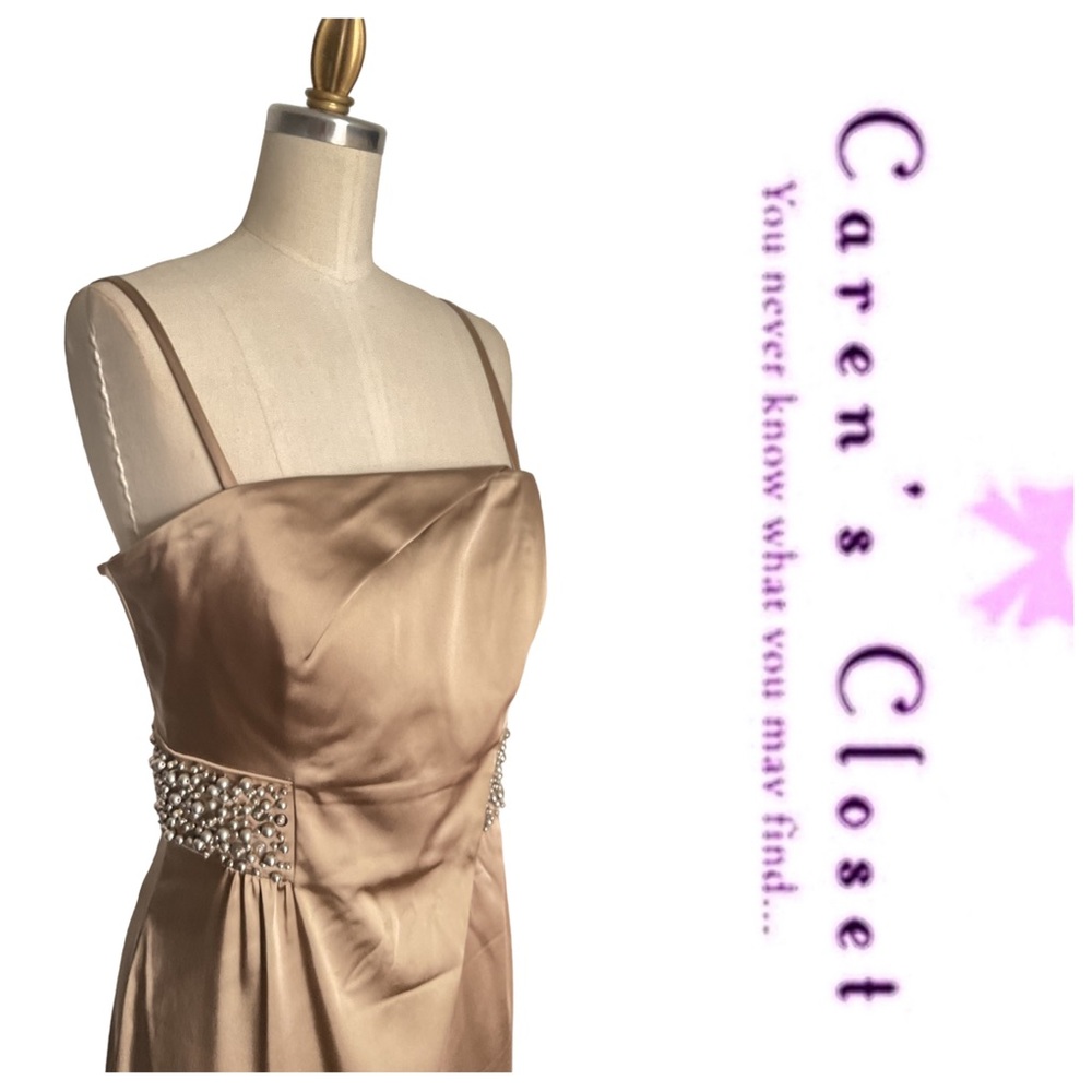 Calvin Klein Gold Stretch Satin Embellished Cocktail Evening  Dress - Picture 4 of 10